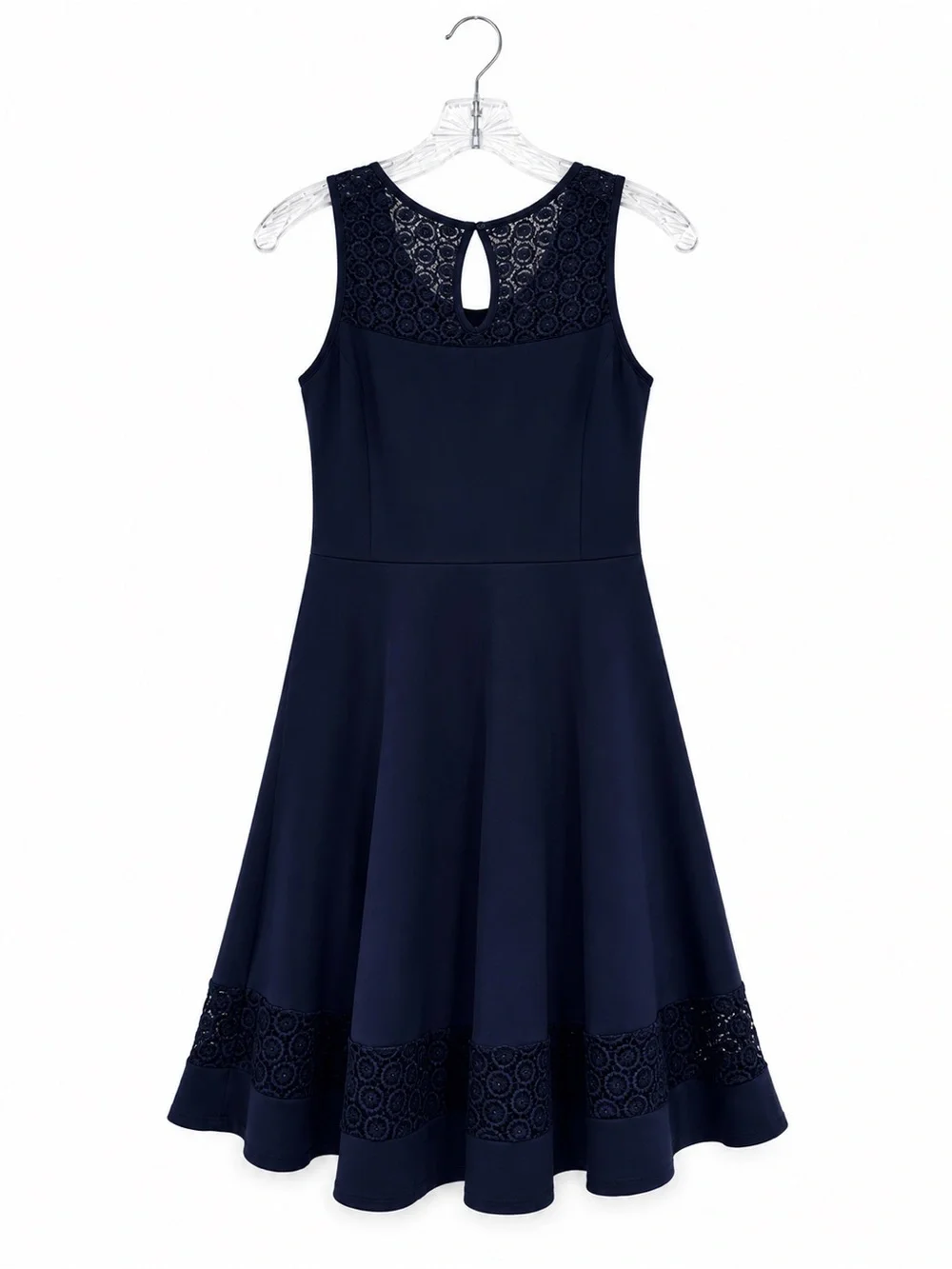 Navy Blue Lace Sleeveless Fit & Flare Dress Size L